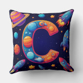 Coussin 🚀 Lettre spatiale C Fusées Planètes Étoiles Enfan (Verso)