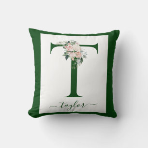Coussin Lettre T florale à monogramme