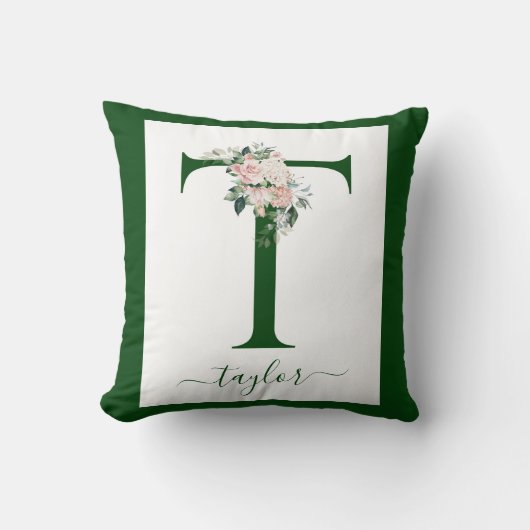 Coussin Lettre T florale à monogramme (Recto)