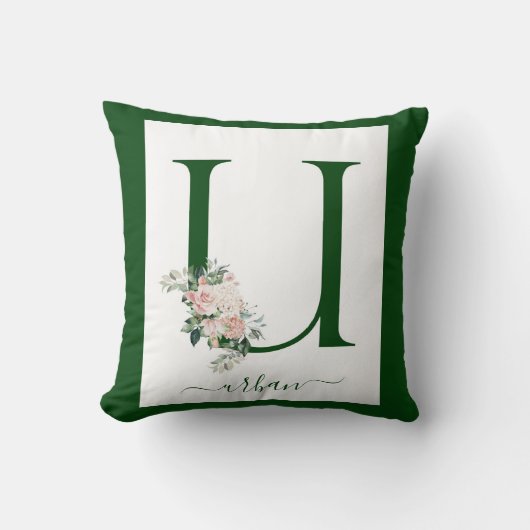 Coussin Lettre U florale à monogramme (Recto)