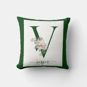 Coussin Lettre V florale monogramme