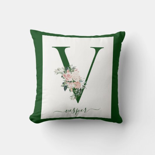 Coussin Lettre V florale monogramme (Recto)