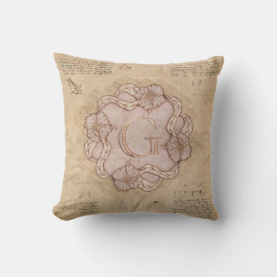 Coussin Lettre vintage artisanale G Word Art Rose Or