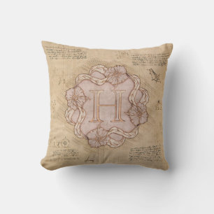Coussin Lettre vintage artisanale H Word Art Rose Or