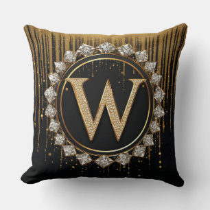 Coussin Lettre W Monogramme Pailletée Noire Pour Invitatio