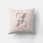 Coussin Lettre Z Aquarelle rose Floral Monogram Nursery (Verso)
