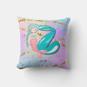 Coussin Lettre Z Monogramme Aquarelle mignonne Sirène