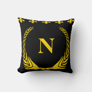 Coussin Lettres et numéros Fleur De Lis Noir & Or