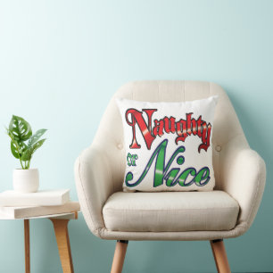Coussin Lettres rouges rétro Noël, Naughty ou Nice