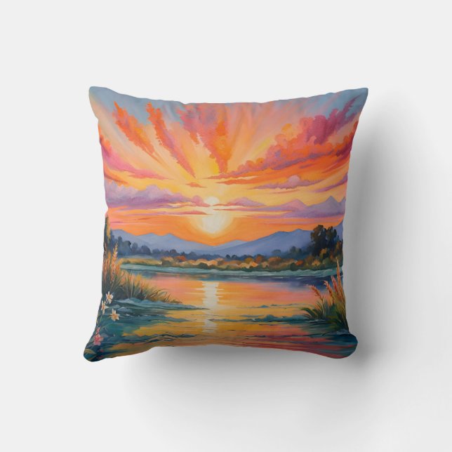 Coussin Lever de soleil à l'étang aquarelle (Verso)