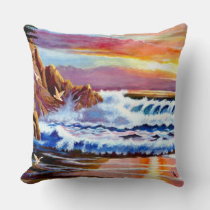 Coussin Lever de soleil de plage peint