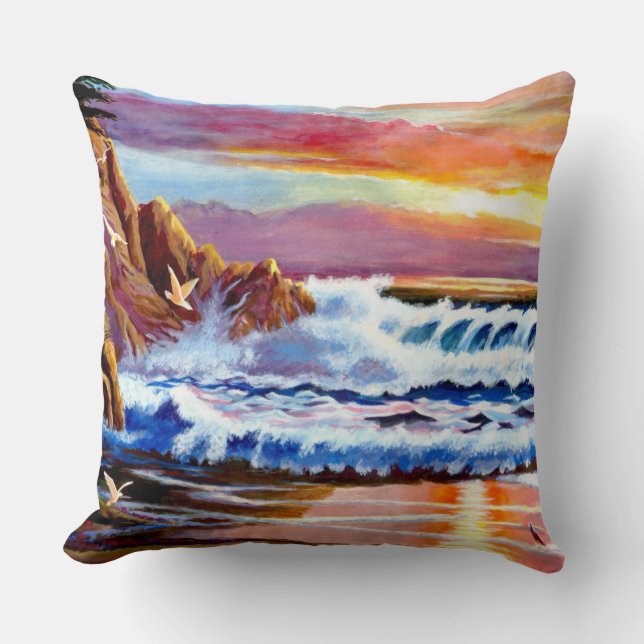 Coussin Lever de soleil de plage peint (Recto)