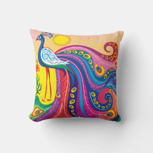 Coussin Lever du soleil avec paon