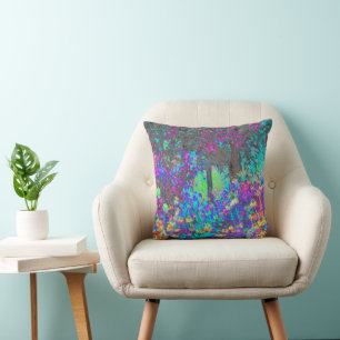 Coussin Lever du soleil dans un jardin vert citron et viol