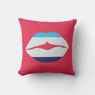 Coussin Lèvres Burgundy Et Bleues À Rayures Jetées Oreille