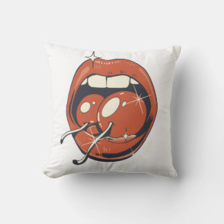 Coussin Lèvres Cerise Rouges Rétro - Art Graphique