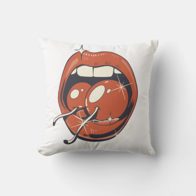 Coussin Lèvres Cerise Rouges Rétro - Art Graphique (Recto)