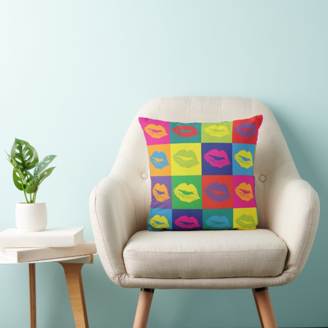 Coussin Lèvres d'art pop coloré (Chaise)