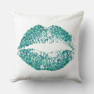 Coussin Lèvres de parties scintillantes de turquoise