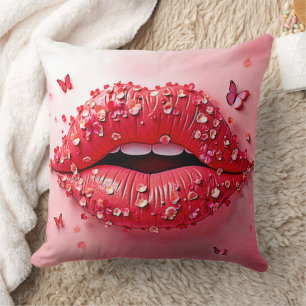 Coussin Lèvres en fleurs : Baiser papillon floral