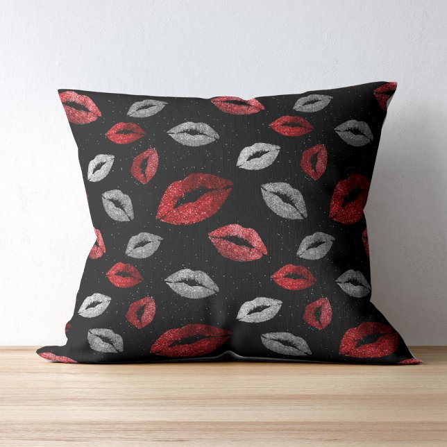 Coussin Lèvres rouges argentées scintillantes Saint-Valent (Créateur téléchargé)