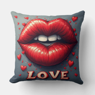 Coussin Lèvres rouges surréalistes avec amour inspiré