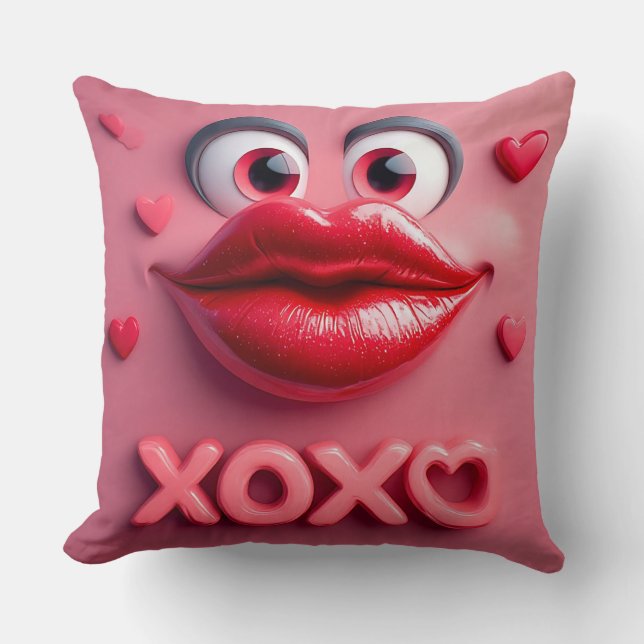 Coussin Lèvres Rouges Vibrantes Avec Conception XOXO (Recto)