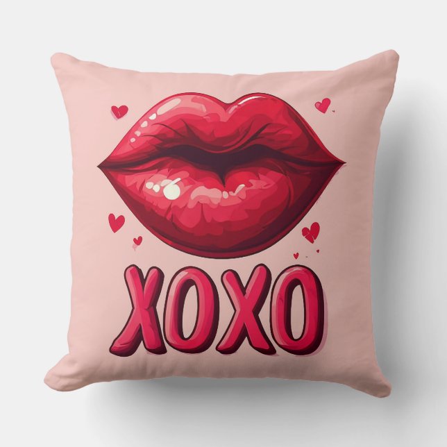 Coussin Lèvres Rouges Vibrantes Avec Conception XOXO (Recto)