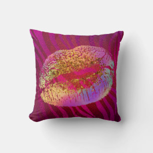 Coussin Lèvres scintillantes arc-en-ciel impression zèbre