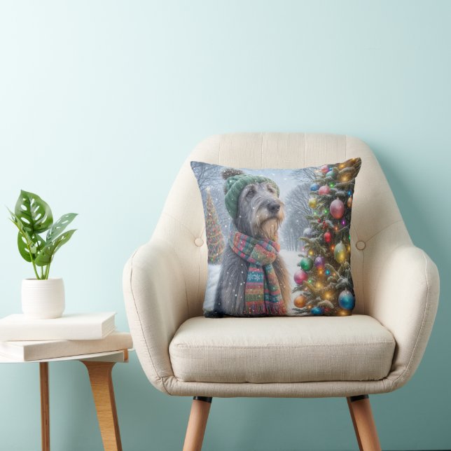 Coussin Lévrier irlandais de Noël avec arbre (Chaise)