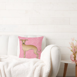Coussin Lévrier Italien Fauve Chien Mignon Sur Cœurs Roses