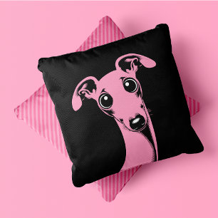 Coussin Lévrier Italien Pop Art Rose Et Noir