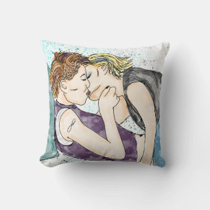 Coussin LGBTQIA+ Femmes Kisser Aquarelle Art