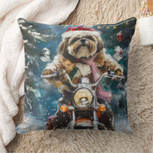 Coussin Lhasa Apso Chien à cheval Moto Noël