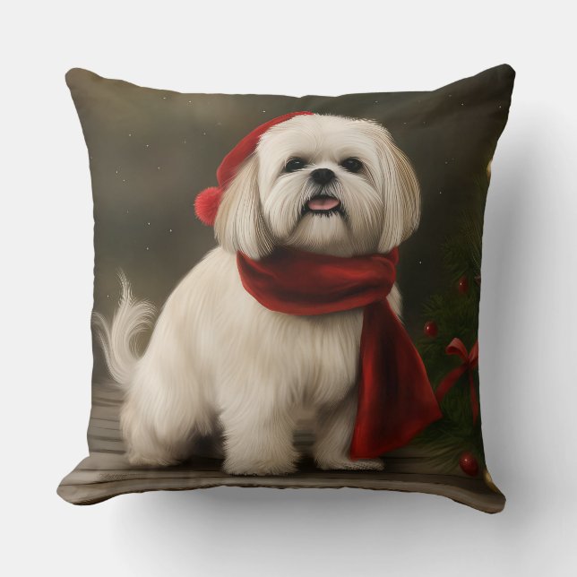 Coussin Lhasa Apso Chien dans Noël de neige (Recto)