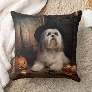 Coussin Lhasa Apso Citrouilles Halloween Épouvantable