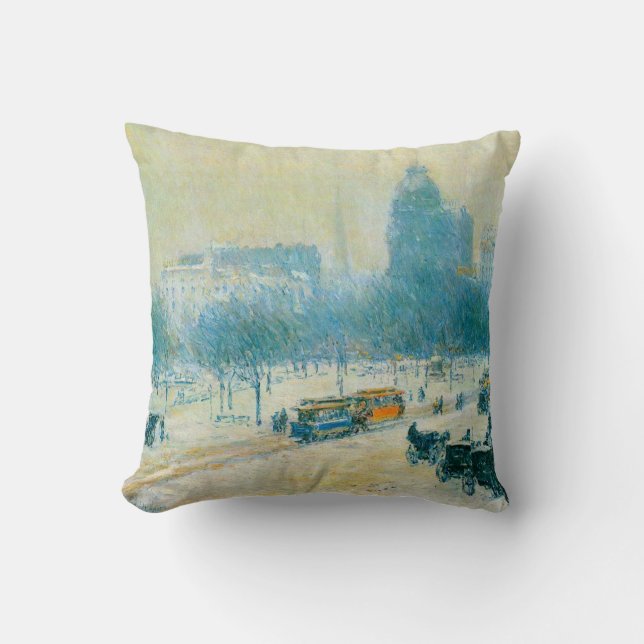 Coussin L'Hiver à Union Square par Frederick Childe Hassam (Recto)