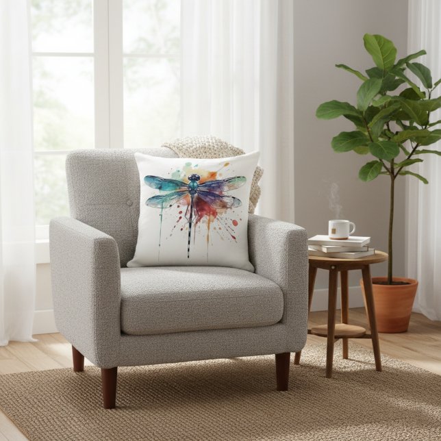 Coussin Libellule Aquarelle Vibrante  (Créateur téléchargé)