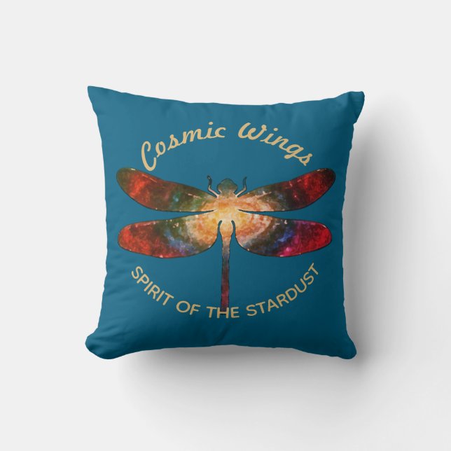 Coussin Libellule Cosmique • Ailes de Galaxie et Traînées  (Recto)
