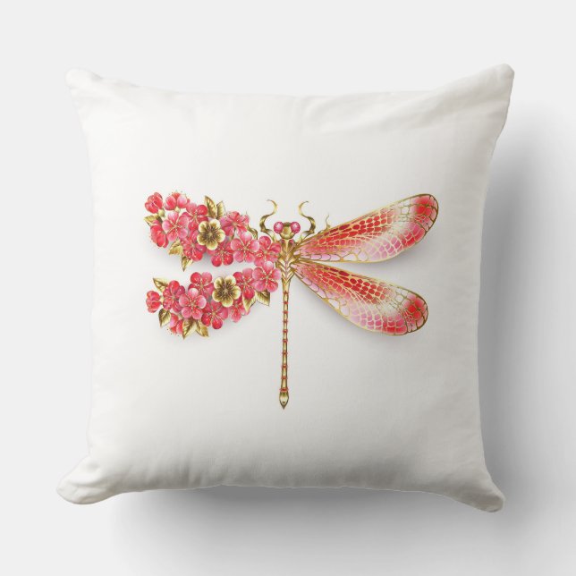 Coussin libellule de fleurs avec sakura de bijoux (Recto)