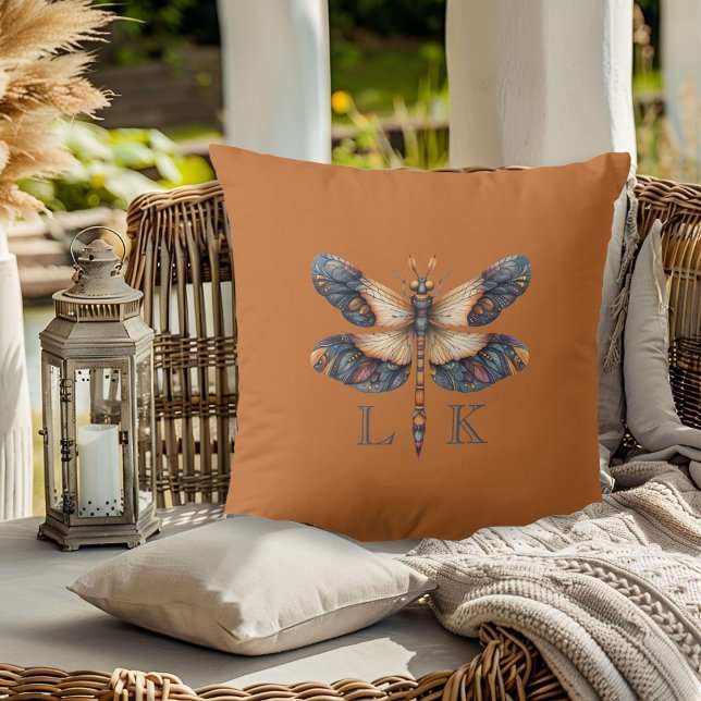 Coussin Libellule Monogram Artisanale Orange Violet Bleu (Créateur téléchargé)