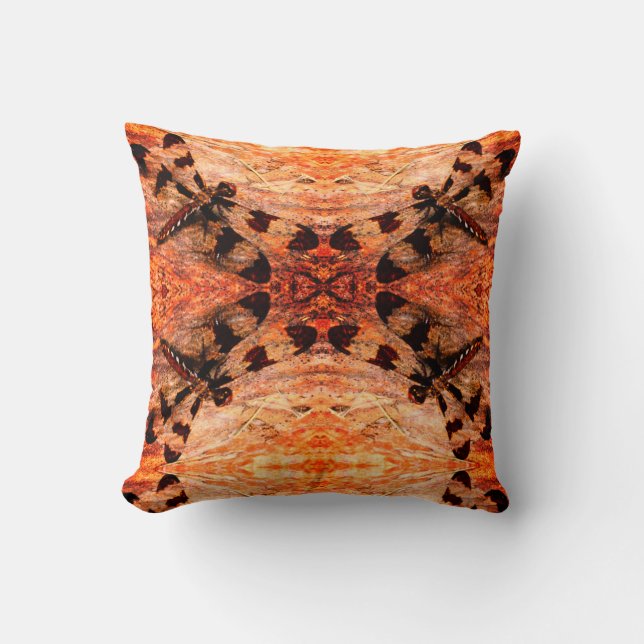 Coussin Libellule noire, orange et marron à motif et dos s (Recto)
