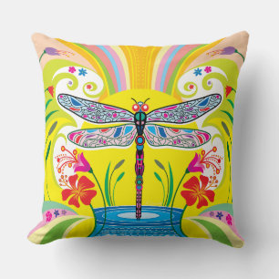 Coussin Libellule radieuse et fleurs sauvages