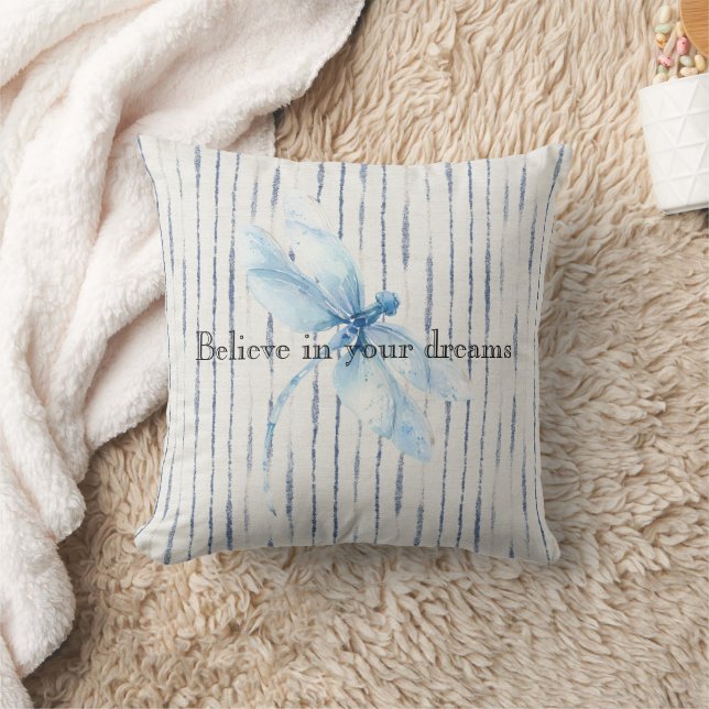 Coussin Libellule Rayures Bleu Blanc Croire (Couverture)