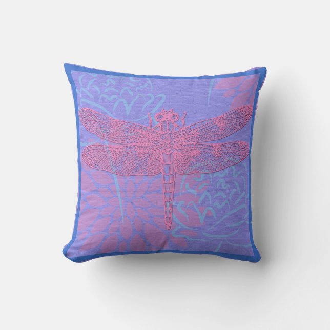 Coussin Libellule Rose sur Fond Violet (Recto)