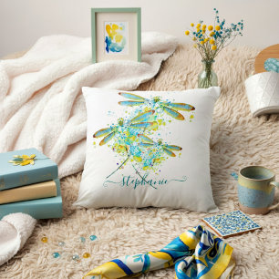 Coussin Libellule sarcelle éclaboussure personnalisée