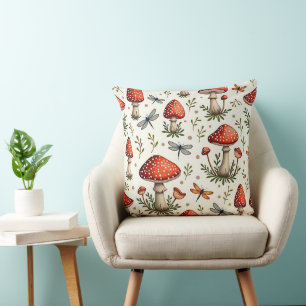 Coussin Libellules et champignons rouges