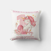 Coussin Licorne 1er Anniversaire Fille Rose (Recto)
