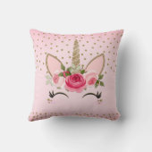Coussin Licorne à paillettes dorées et fleurs roses (Verso)