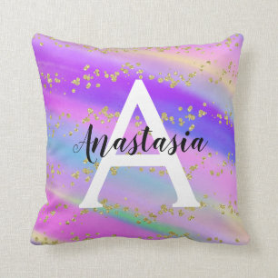 Coussin Licorne Arc-en-ciel Doré Paillettes Monogramme Col